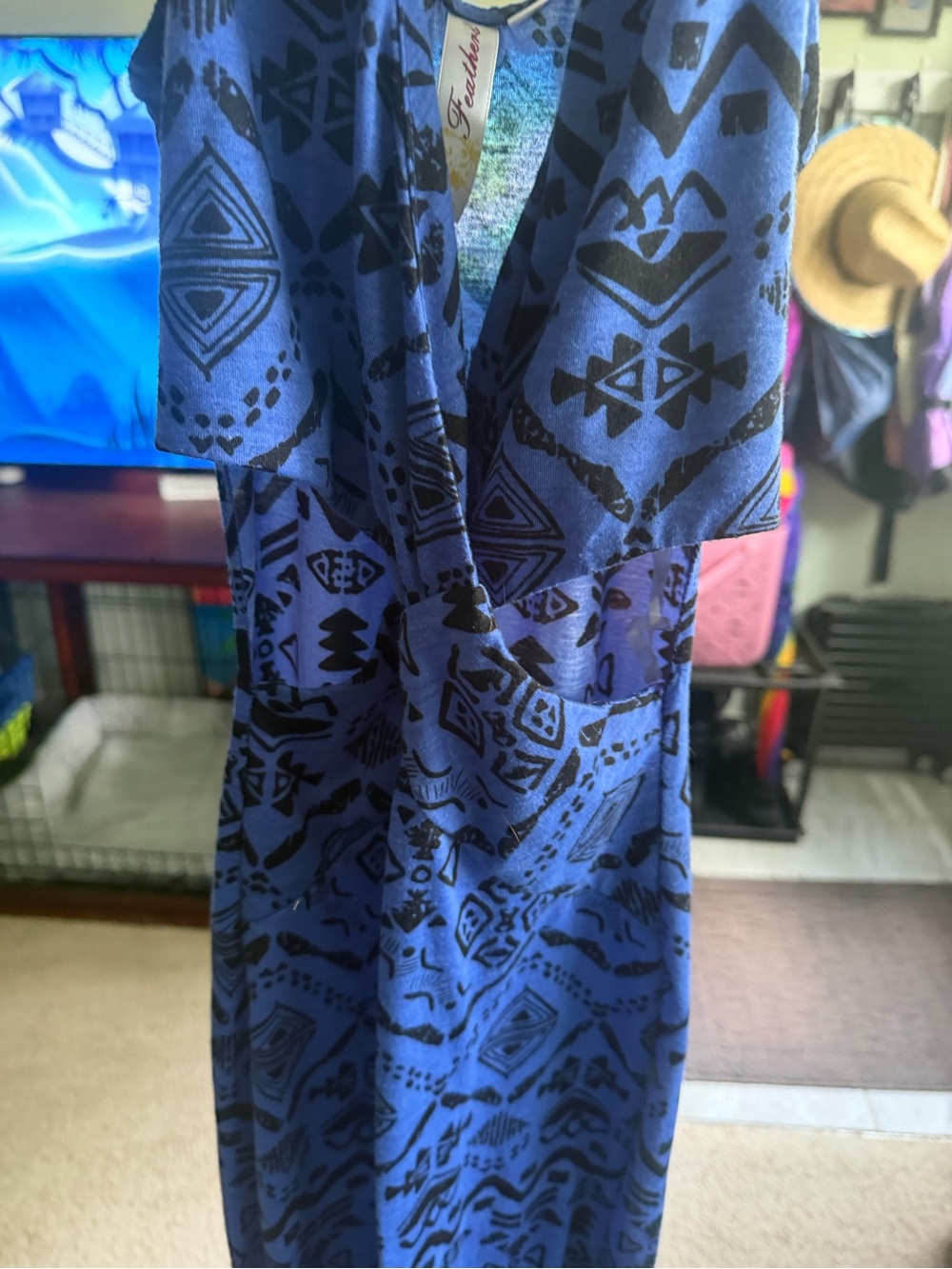 feathers Blue and Black Maxi Dress with Geometric Pattern - Picture 10 of 10
